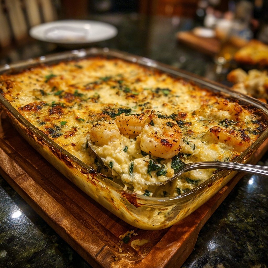 Shrimp Spinach Alfredo Bake